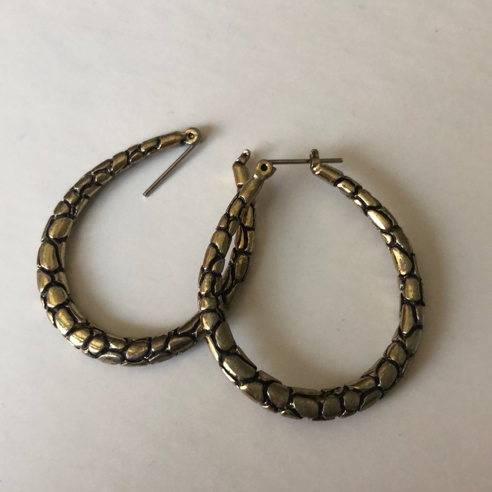 Gold scales hoop earrings, barley worn